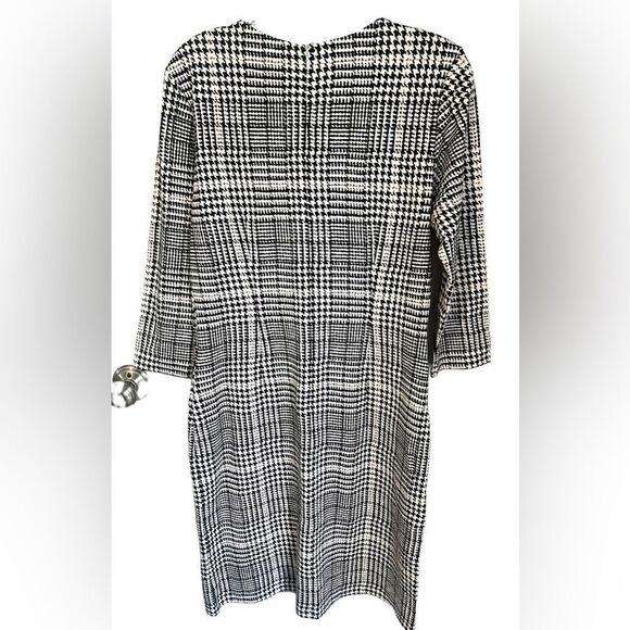 J. McLaughlin Houdstooth Catalina Long Sleeve White Black Dress Medium - Picture 3 of 4